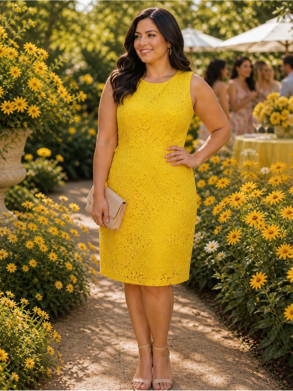 RSVP by Talbots Yellow Lace Sheath Dress